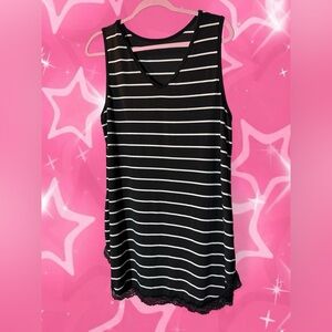 SHEIN Plus Striped Contrast Lace Curved Hem Pajama Nightdress New No Tags